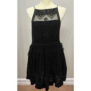 Free People Women's‎ Halter Emily Lace-Bodice Mini Dress Black Medium
